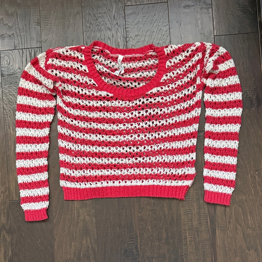 Aeropostale Red and White Striped Women's Sweater
